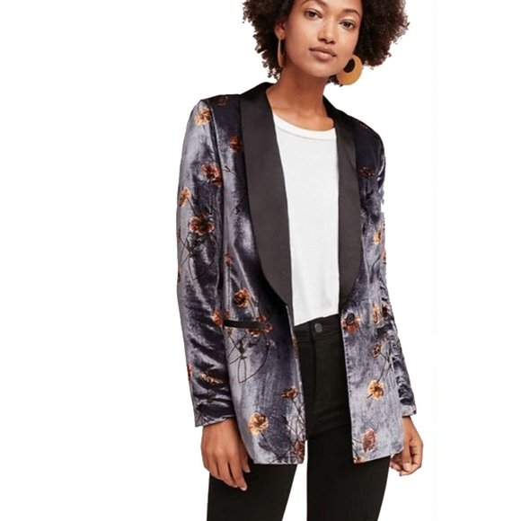 Cartonnier Jackets & Blazers - Anthropologie Floral Velvet Tuxedo Blazer Jacket